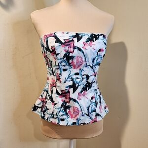 WHBM Floral Strapless Peplum Top Size 0